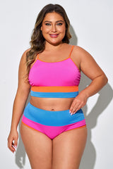 Plus Size Colorblock Cami Crop Casual Bikini Top