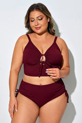 Tie Front Spaghetti Strap High Waisted Bikini Top