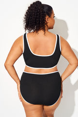 Black Square Neck Bikini Top with White Trim