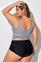 Black & White Striped Wide Strap Bikini Top