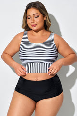 Black & White Striped Wide Strap Bikini Top