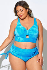 Plus Size Women Blue Ruched Bikini Top