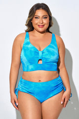 Plus Size Women Blue Ruched Bikini Top