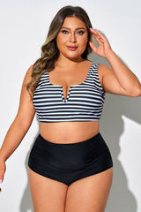Black & White Stripe Front V-Opening Bikini Top
