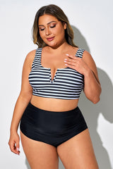 Black & White Stripe Front V-Opening Bikini Top