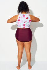 Wine Red  High Waist Women Swimwear Shorts