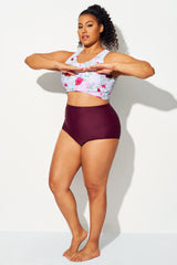 Wine Red  High Waist Women Swimwear Shorts