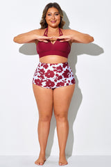 Red Floral Elegant High Waist Women Brief