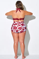 Red Floral Elegant High Waist Women Brief