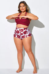Red Floral Elegant High Waist Women Brief