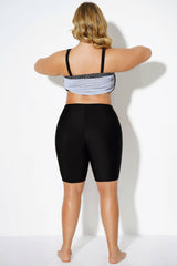 Black Solid Long Bike Short Swim Bottom