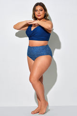 Blue High Waist Bikini Bottom With Polka Dot