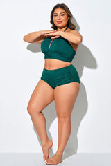 Dark Green Elegant High Waist Swim Brief