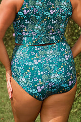 Green Cottage Floral Print High Waisted Bottom