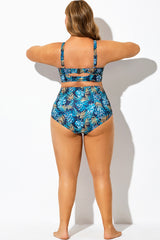 Plus Size Blue Floral Print High Waisted Bottom