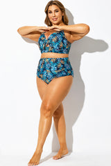 Plus Size Blue Floral Print High Waisted Bottom