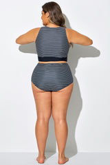 Plus Size Black Stripes High Waisted Bottom