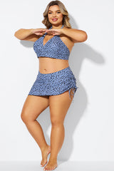 Black Dots Drawstring Side High Waisted Swim Skirt