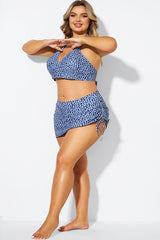 Black Dots Drawstring Side High Waisted Swim Skirt