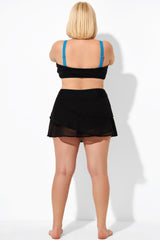 Black High Waisted Layered Black Swim Skirt