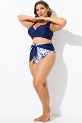 Blue Floral Printed Tie-Front Swim Shorts