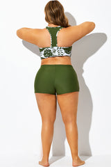 Solid Green Women Swimsuits Boy Shorts