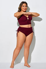 Crimson Side Drawstring High Waist Bikini Brief