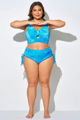 Blue Drawstring Side High Waisted Bikini Bottom