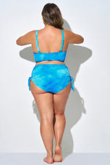 Blue Drawstring Side High Waisted Bikini Bottom