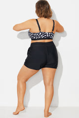 Plus Size Black Mid Waist Women Shorts