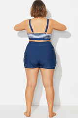 Plus Size Navy Mid Waist Women Shorts