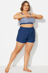 Plus Size Navy Mid Waist Women Shorts