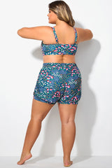 Plus Size Floral Print Mid Waist Women Shorts