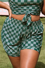 Plus Size Green Check Mid Waist Women Shorts