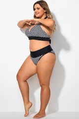 Black ＆ White Checkered Mid Waist Brief For Women