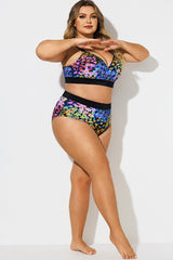 Neon Leopard Print Colorblock Mid Waist Brief