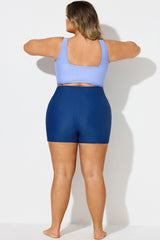 Navy Solid High Waisted Women Boy Short