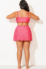 Pink Leopard Print Side Slit Swim Skirt