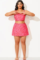 Pink Leopard Print Side Slit Swim Skirt