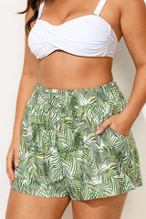 Plus Size Green White Palm Women Swim Bottoms