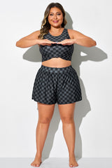 Black Check Quick-Dry Swim Bottom With Pockets