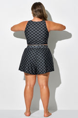 Black Check Quick-Dry Swim Bottom With Pockets