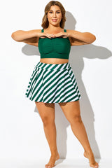 Green Striped High Waisted Bikini Slit Skirt
