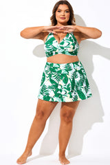 Green Leaf High Waist Swim Skirt With Brief