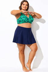 Navy High Waist Swim Skirt With Brief