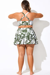 Plant Print High Waist Swim Skirt With Brief