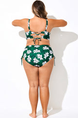 Green Floral Print Side Tie Bikini Brief