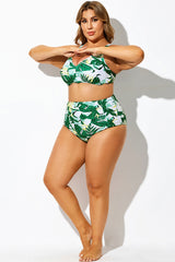 Green Floral Print High Waist Bikini Bottom