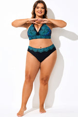Blue Ombre Lace Print Full Coverage Bikini Bottom