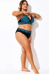 Blue Ombre Lace Print Full Coverage Bikini Bottom